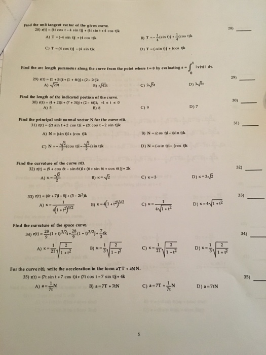 Solved Find The Unit Tangent Vector Of The Given Curve R Chegg Com