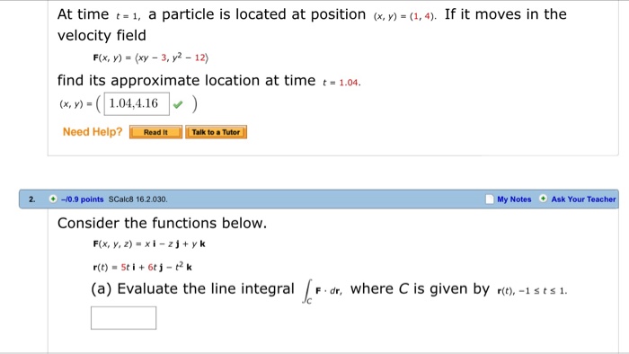 Solved At Time T 1 A Particle Is Located At Position Chegg Com