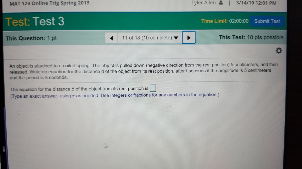 Solved Mat 124 Online Trig Spring 2019 Tyler Allen3 14 19