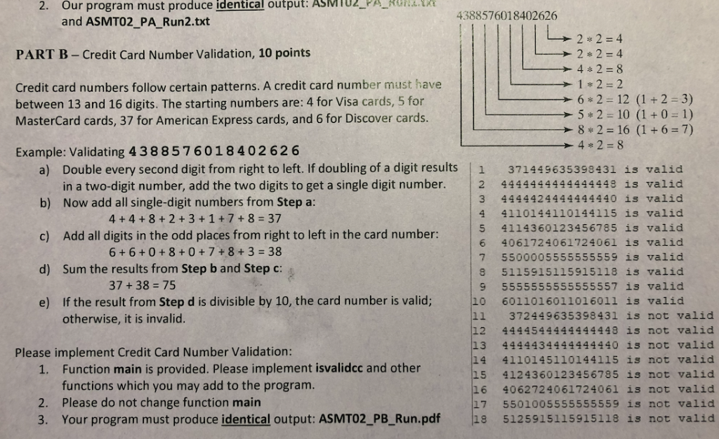 Solved Credit Card Number Validation Provided Main Bool Isvalidcc Const String Int Main Please Ch Q35715249