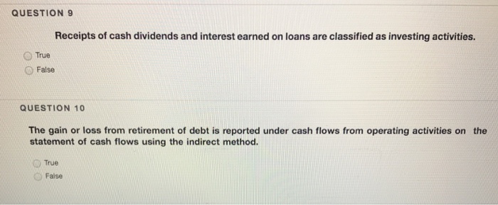 Solved QUESTION 9 Receipts Of Cash Dividends And Interest