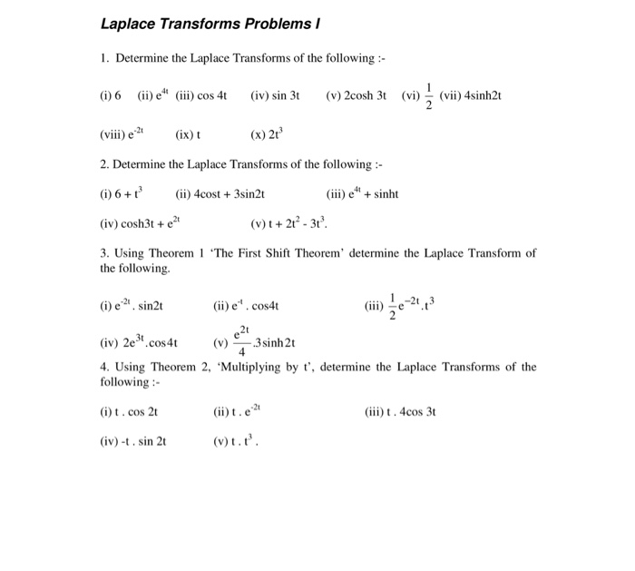 Solved Laplace Transforms Problems L 1 Determine The Lap Chegg Com