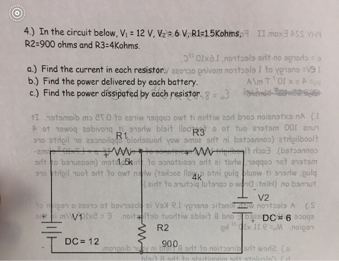 Solved 4 In The Circuit Below Vi 12 V V29 6 V R1 1 Chegg Com