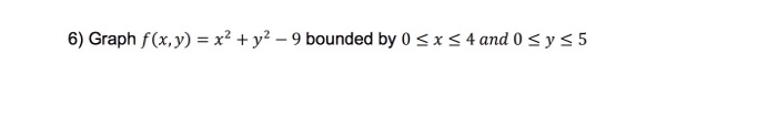 6) Graph f(x,y) -x2 + y2 9 bounded by 0 sx s 4 and 0 sy s5