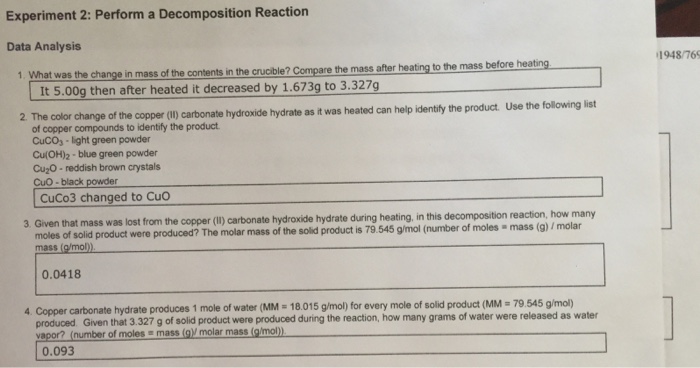 Decomposition of copper carbonate balanced equation image
