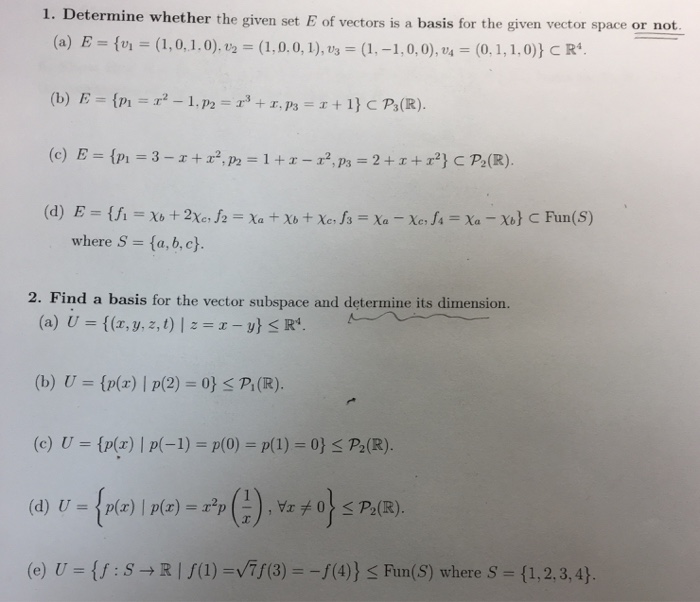 Solved 1 Determine Whether The Given Set E Of T A E V Chegg Com