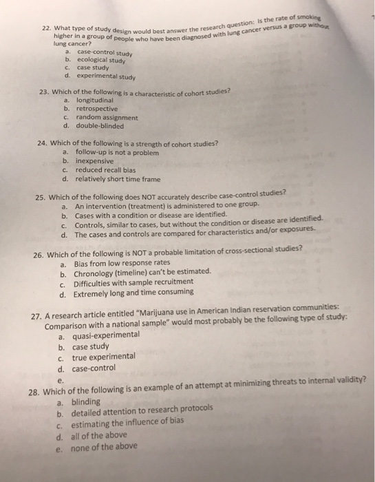 Solved 22. What type of study design would best answer t