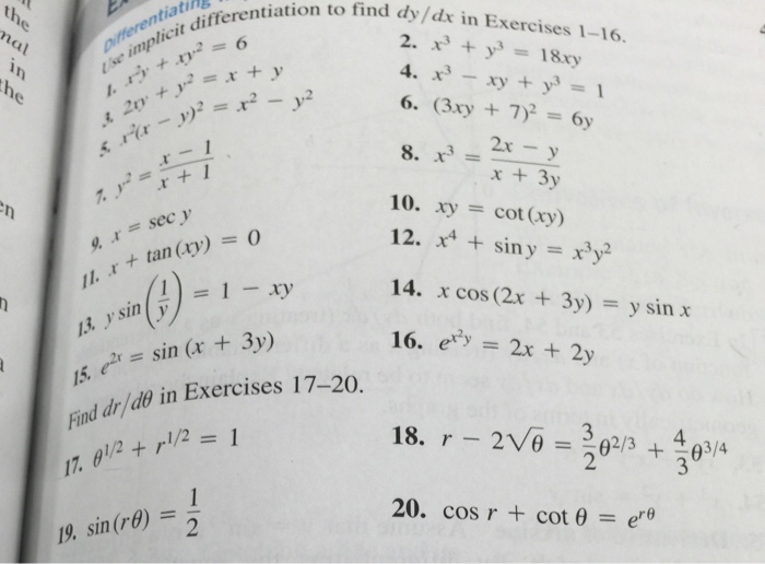 Solved Use Implicit Differentiation To Find Dy Dx In Chegg Com