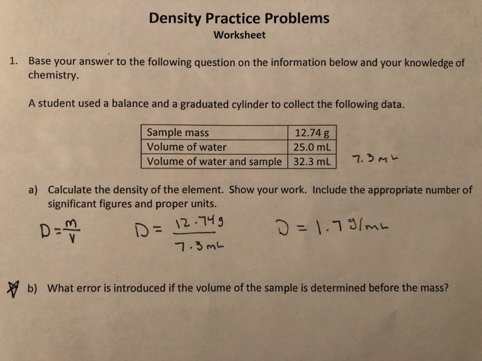 Solved Density Practice Problems Worksheet 1 Base Your A Chegg Com