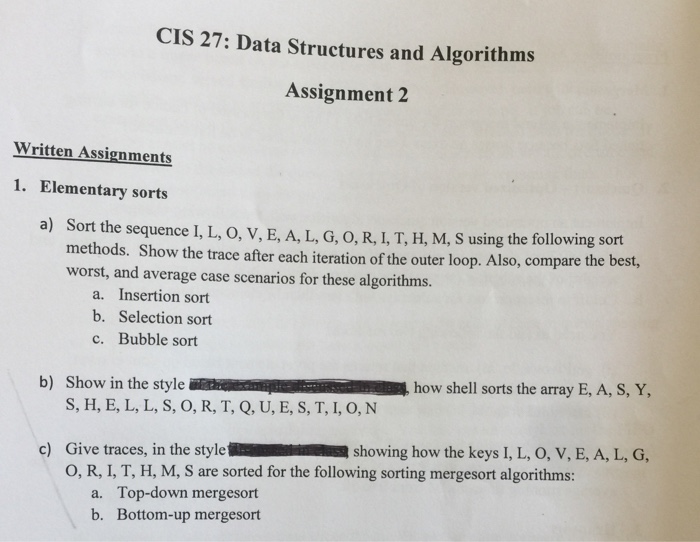 Solved Elementary Sorts For Data Structure And Algorithms Chegg Com