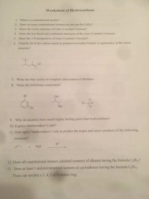 Worksheet Of Hydrocarbons 1 What Is A Constitutional Chegg 