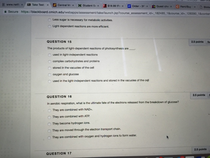 Solved The products of light-dependent reactions of | Chegg.com