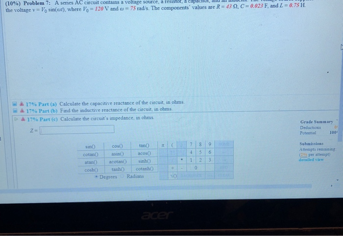 Solved 10 Problem 7 A Series Ac Circuit Contains A Vo Chegg Com