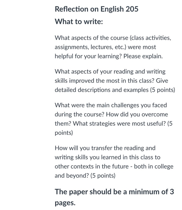 reflection on english what to write what aspe cheggcom reflection on english what to write what aspects of the course class activities