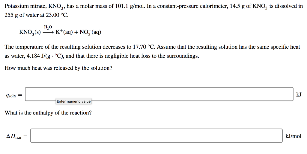 Solved Potassium Nitrate, KNO3, Has A Molar Mass Of 101.1