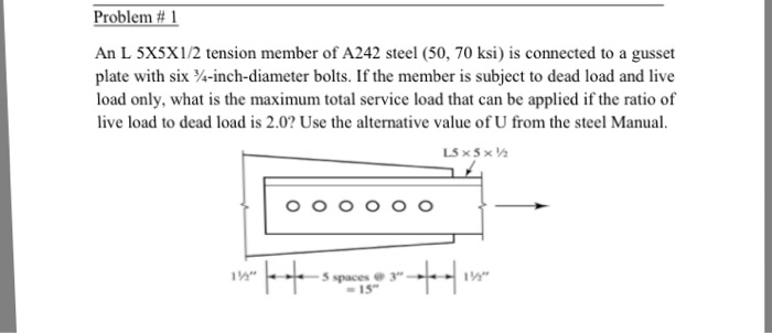 Solved Problem 1 An L 5x5x1 2 Tension Member Of 42 St Chegg Com