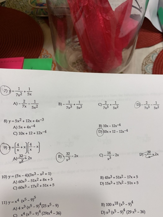 Solved Find The Derivative Of The Following Equations I Chegg Com