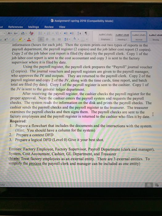 Assignment1 spring 2019 (Compatibility Mode) ut References Mailings Review View Emphasis Heading 1 Strong information (hours