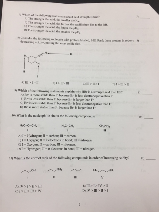 Solved: 7) Which Of The Following Statements About Acid St ...