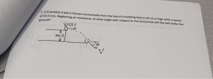7. (10 points) A ball is thrown horizontally from the top of a building tha...
