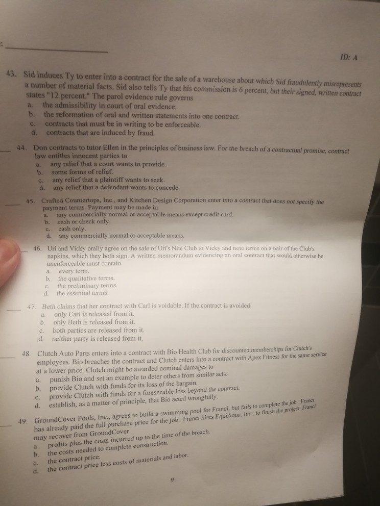 ... Enter Solved: 43. A Contract Sid Into To ID: Induces A Ty