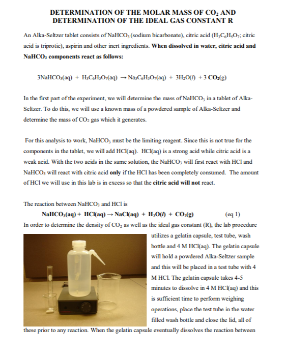 Determination Of The Molar Mass Of Co2 And Determi