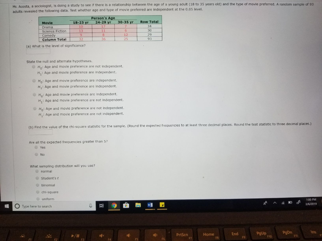 Solved Mr. Acosta, a sociologist, Is doing a study to see if | Chegg.com