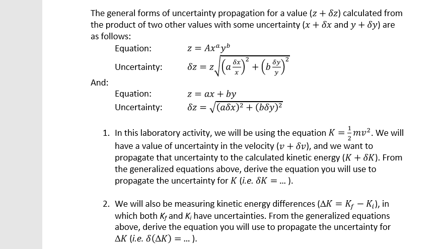 Solved The General Forms Of Uncertainty Propagation For A Chegg Com