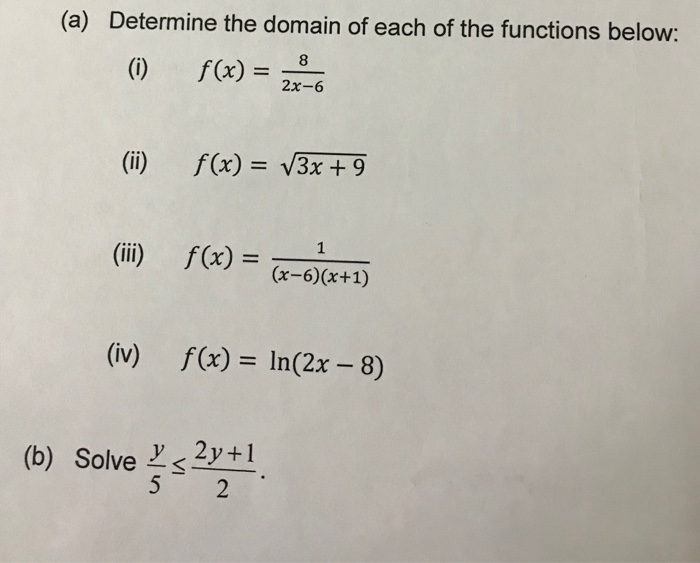 Solved A Determine The Domain Of Each Of The Functions Chegg Com