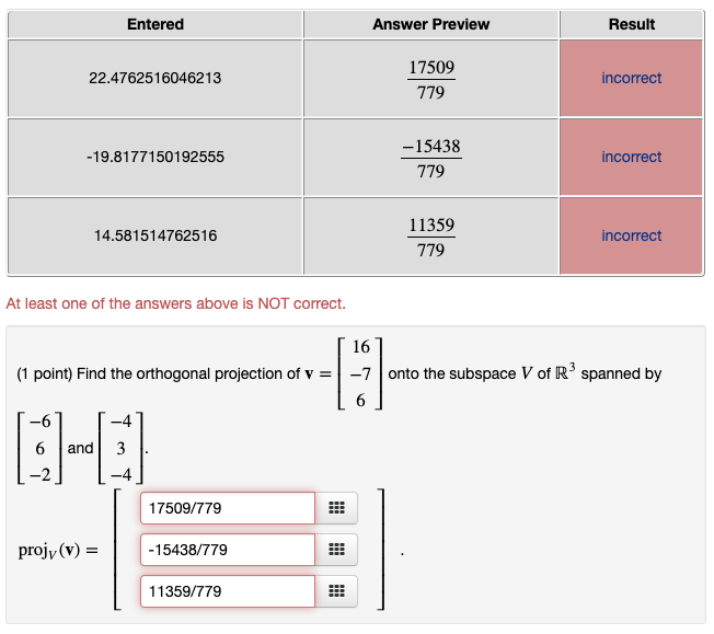 Solved Find The Orthogonal Projection Of V 16 76 V Chegg Com