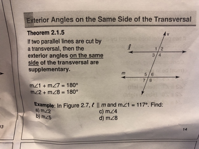 Solved Exterior Angles On The Same Side Of The Transversa