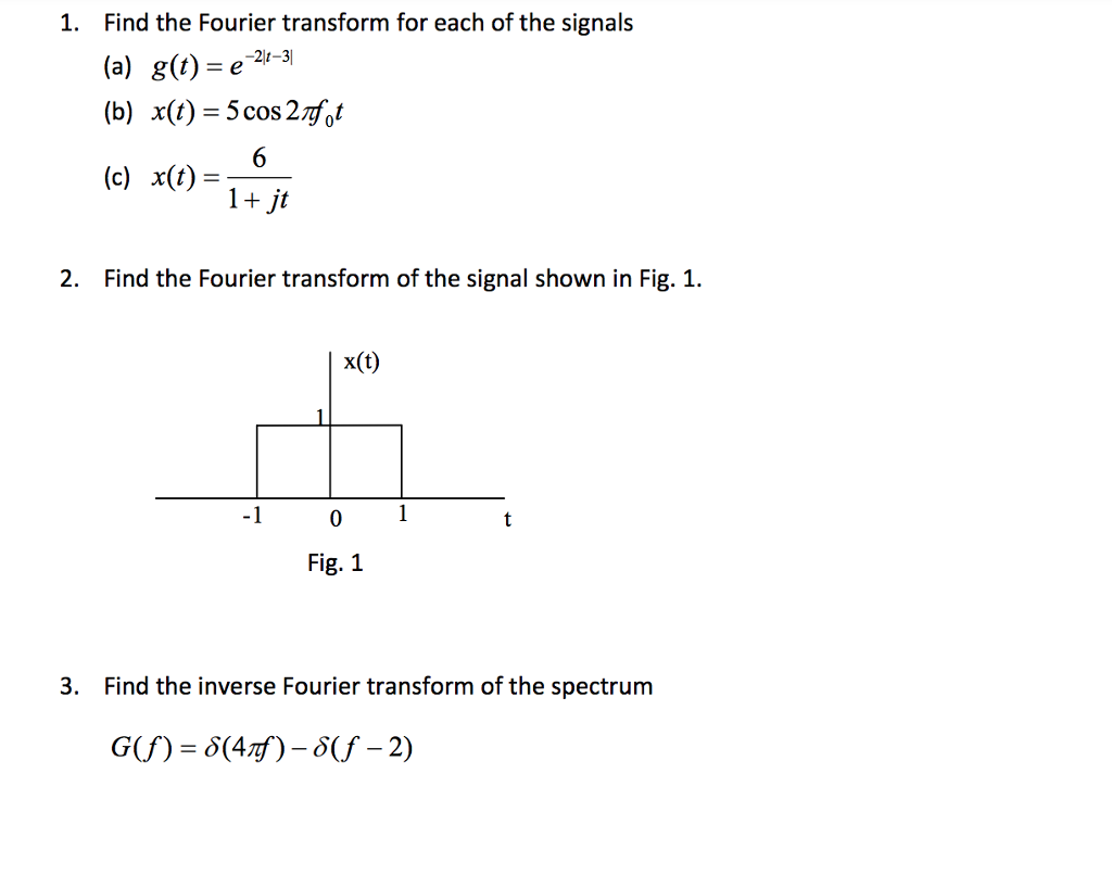Solved Find The Fourier Transform For Each Of The Signals Chegg Com