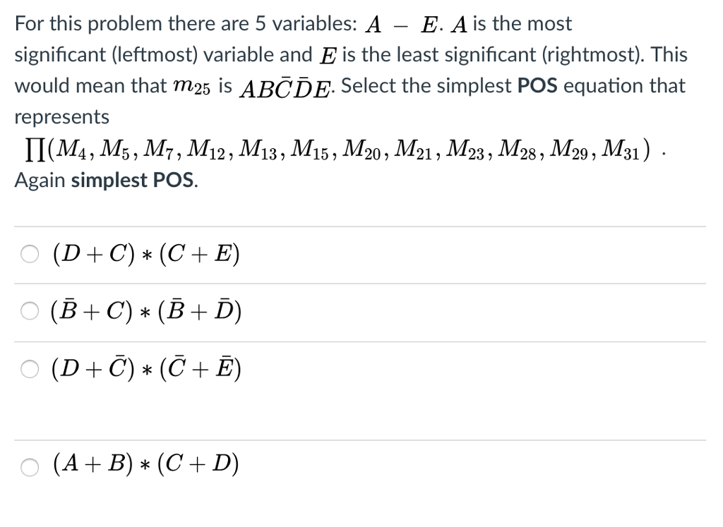 Solved For This Problem There Are 5 Variables A E A Is Chegg Com