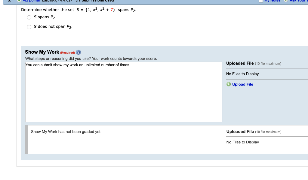 Solved My NOotes Determine whether the set S-(1, x2, x2 + 7