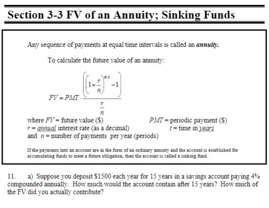 Solved Section 3 3 Fv Of An Annuity Sinking Funds Any Se