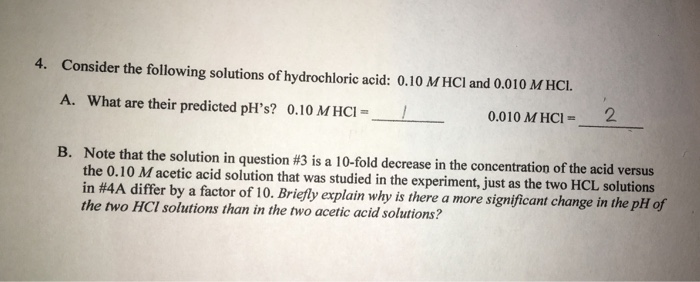 Solved 4 Consider The Following Solutions Of Hydrochlori Chegg Com