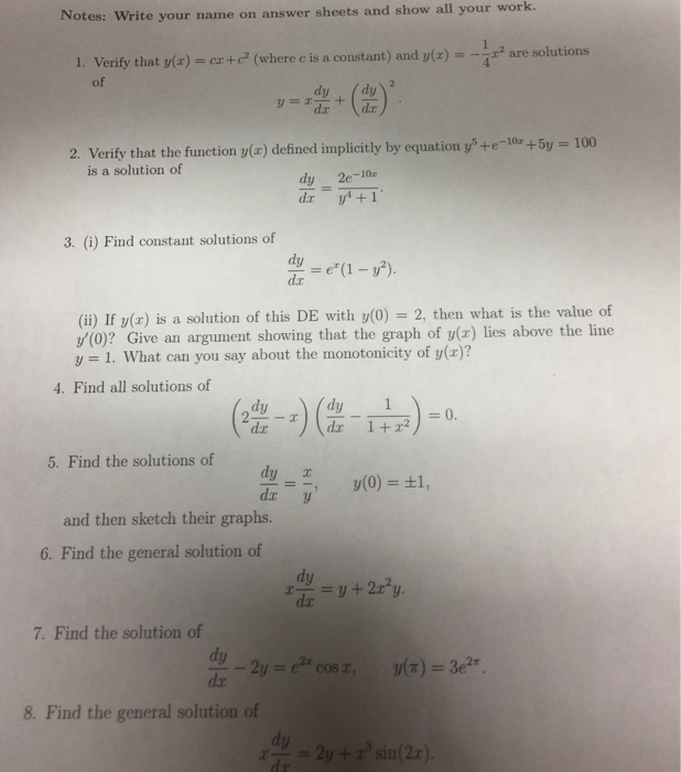 Solved Verify That Y X Cx C 2 Where C Is A Constant Chegg Com