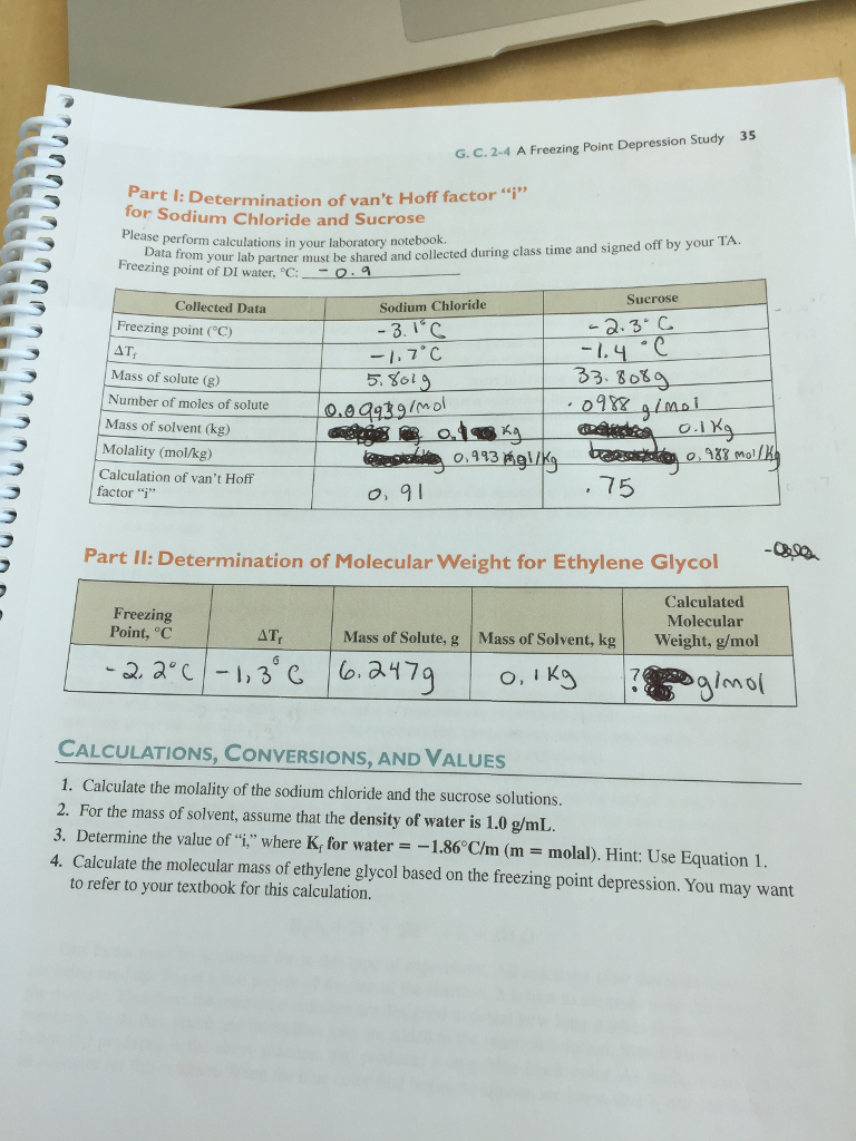 Freezing Point Depression Lab Report Chegg