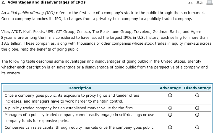 Solved 2 Advantages And Disadvantages Of Ipos An Chegg Com