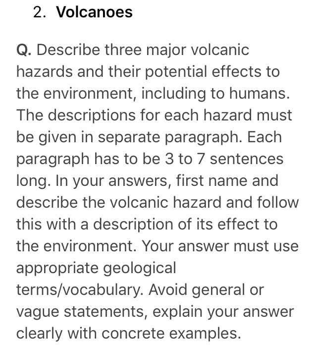 Solved 2 Volcanoes Q Describe Three Major Volcanic Haza Chegg Com