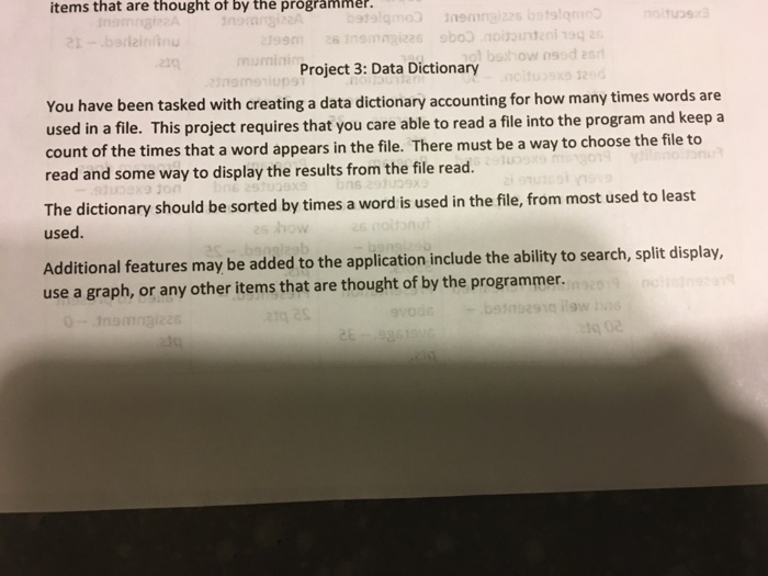 items that are thought of by the pröğrammer. mumin Project 3: Data Dictionary You have been tasked with creating a data dicti