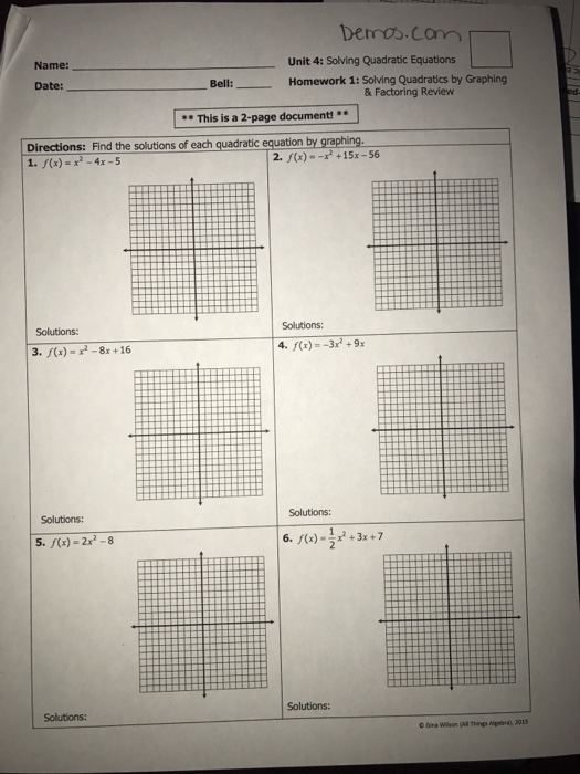 Demos Cam Unit 4 Solving Quadratic Equations Name Chegg 