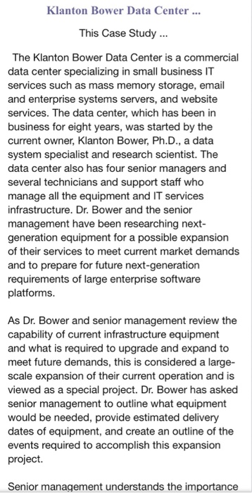 Klanton bower data center... this case study the klanton bower data center is a commercial data center specializing in small