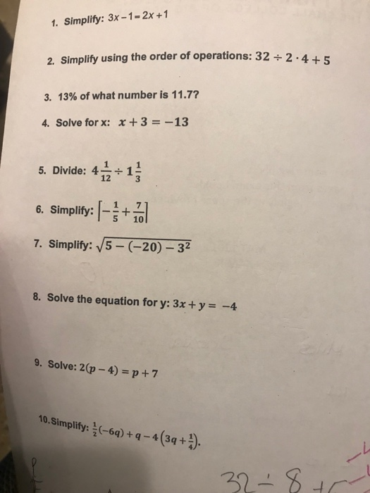 Solved 1 Simplify 3x 1 2x1 2 Simplify Using The Order