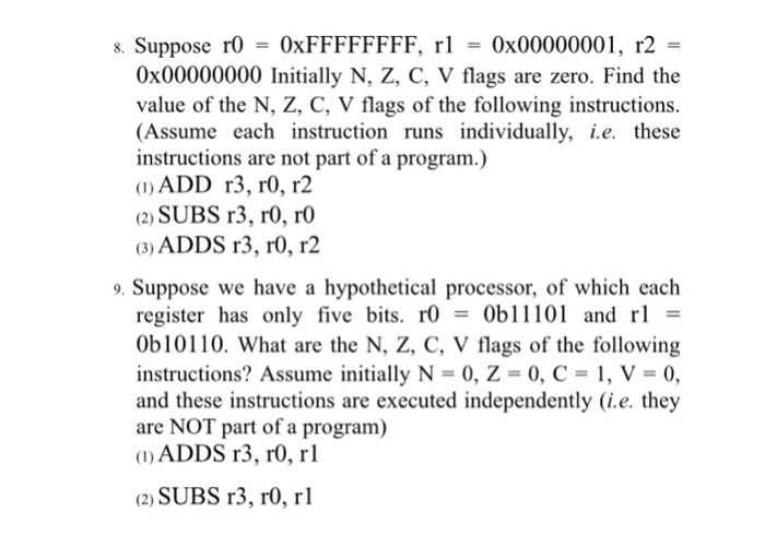 Solved 8 Suppose R0 0xffffffff R1 0x R2 0x Chegg Com