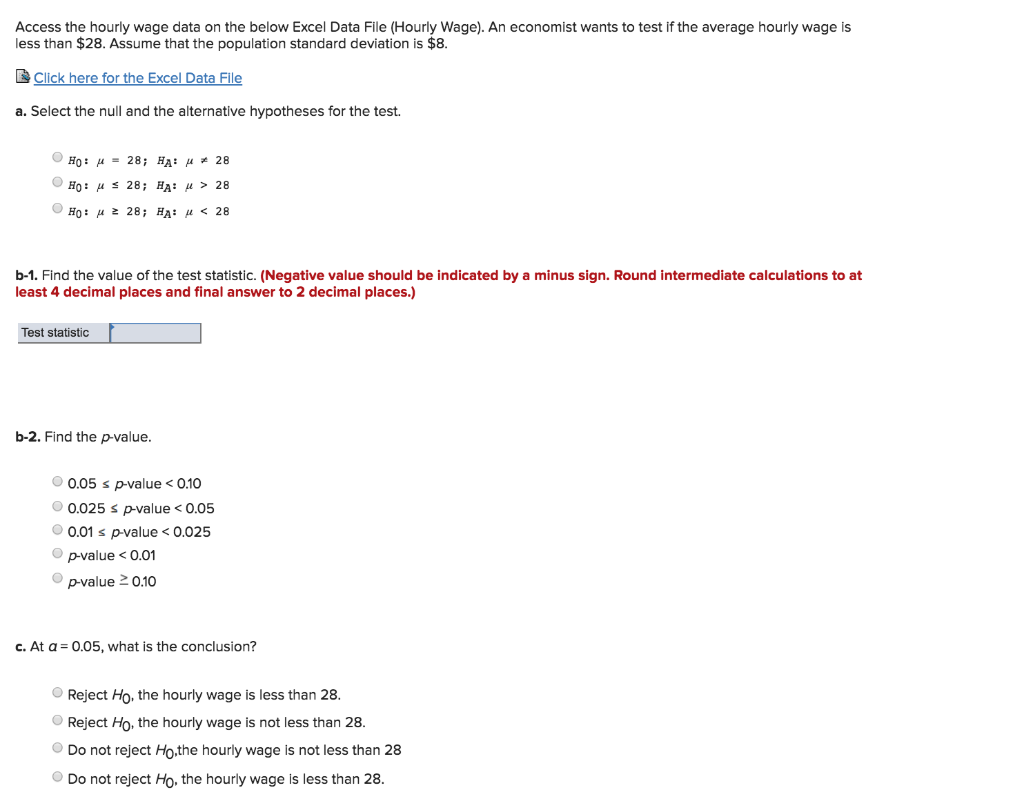 Solved Access The Hourly Wage Data On The Below Excel Dat