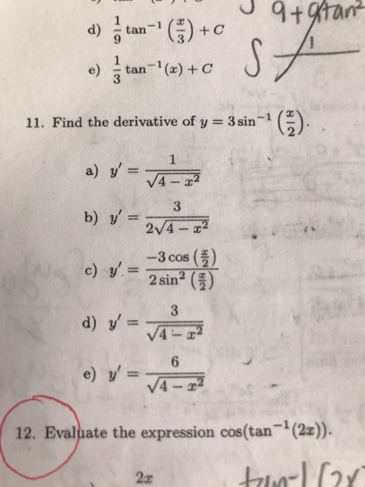 Solved D Tan 9 3 E 3 Tan 1 A C 11 Find The Derivati Chegg Com