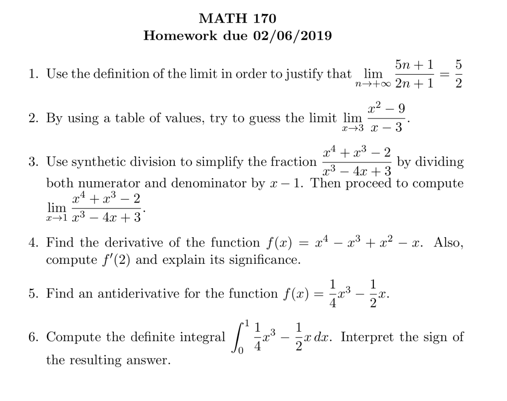 Math 170 Homework Due 02 06 19 5n 15 1 Use The Chegg Com