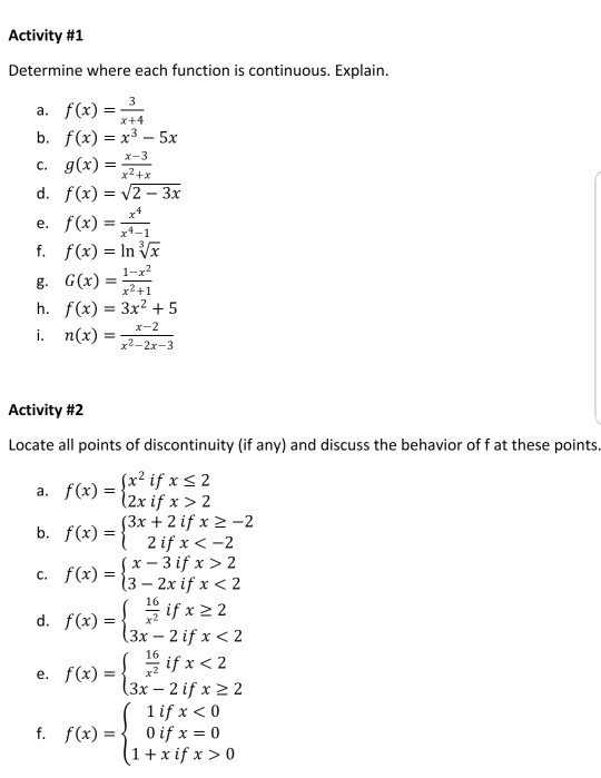 Solved Activity 1 Determine Where Each Function Is Chegg Com