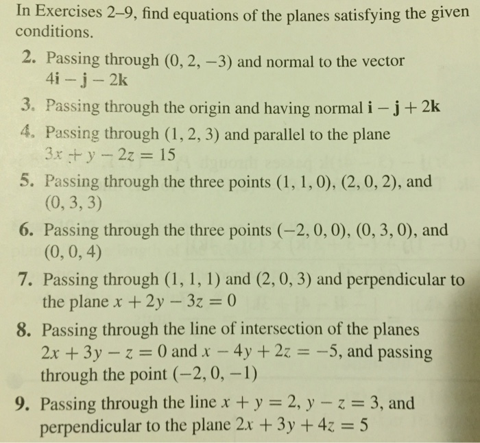 9 Passing Through The Line X Y 2 Y Z 3 And Chegg Com